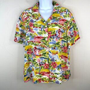 Vintage Floral Camp Shirt Top Womens Large Tropical Beachy Hawaiian Vacation